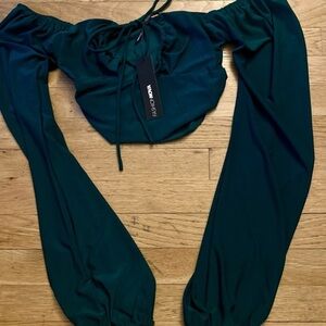 Fashion Nova Dark Green Off-Shoulder Blouse